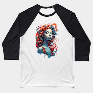 Women with Flowers in Her Hair: Blooming Beauty - Colorful Baseball T-Shirt